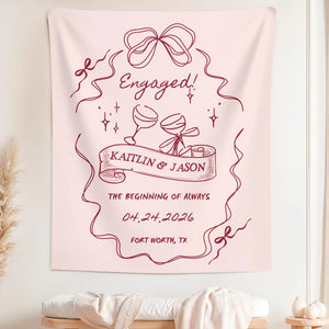 Personalized Engagement Party Banner, Bachelorette Tapestry, Wedding Photo Backdrop, Custom Bridal Shower Decor, Reception Welcome Sign