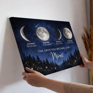 Personalized Moon Phase Canvas for Mom, Custom Family Moon Art with Names & Dates, Mother s Day Gift, Mom Wall Art