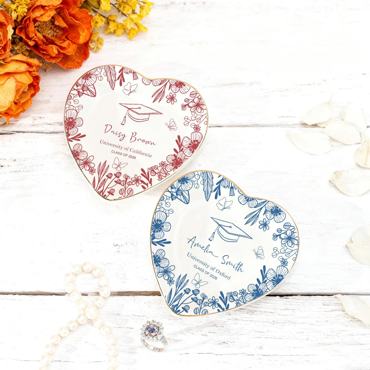 Personalized Graduation Ring Dish,Personalized College Ring Dish,Personalized Jewelry Dish for Grad,Graduation Gift For Her,Toile De Jouy