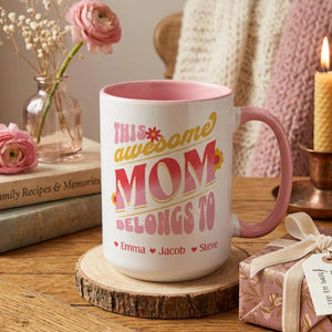 Personalized Mom Mug with Kids Names, This Awesome Mom Belongs To, Custom Mom Gift, Mother's Day Gift, Nana Mug, Grandma Mug