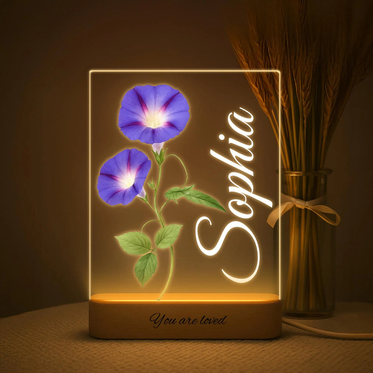 Personalized Flower Garden Acrylic Night Light: Engraved Baby Name Gift, Christmas gift, Gift For Mother