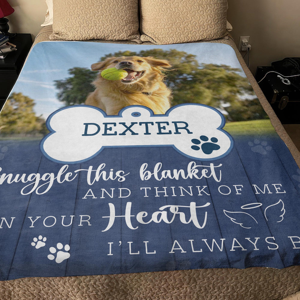 Personalized Dog Photo Memorial Blanket, Pet Loss Remembrance Gift For Dog Mom Dad