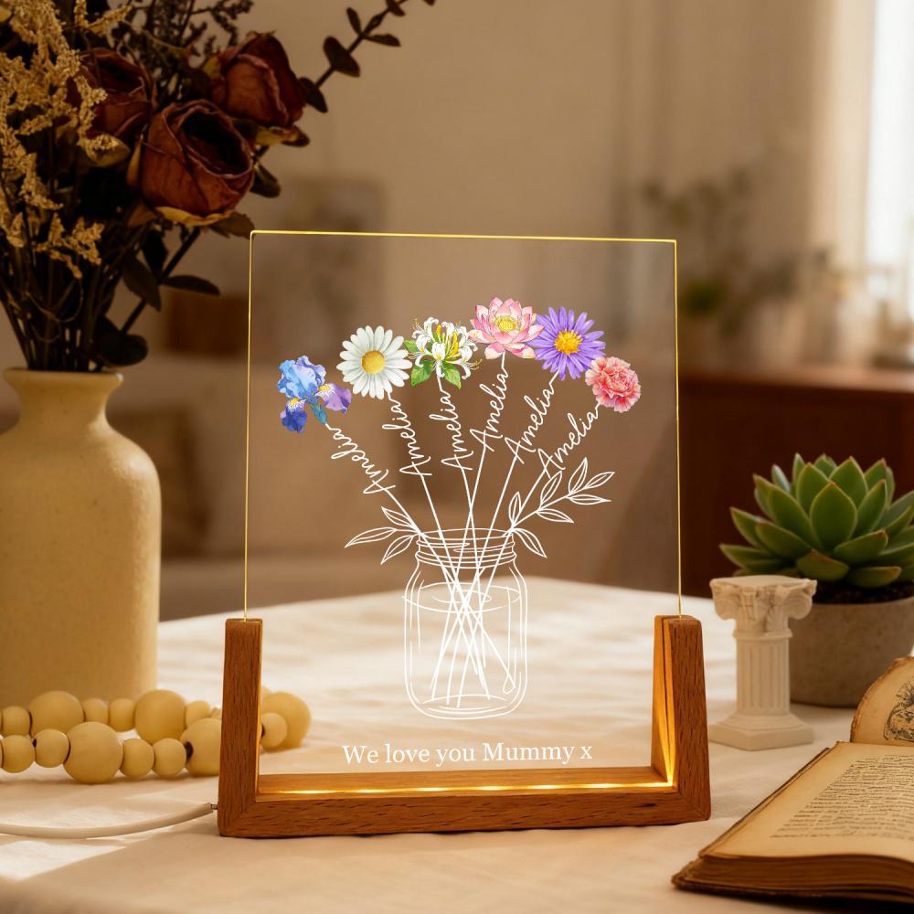 Personalized Grandma's Garden Night Light, Family Bouquet Gift Mother's Day Gift