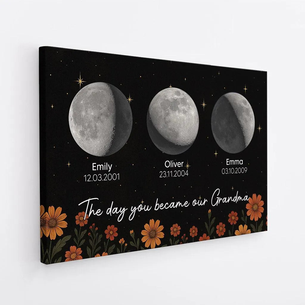 Grandma Moon Phase Canvas, The Day You Became Our Grandma, Personalized Grandkids Birth Moon Gift, Mother s Day Gift for Grandma