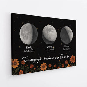 Grandma Moon Phase Canvas, The Day You Became Our Grandma, Personalized Grandkids Birth Moon Gift, Mother s Day Gift for Grandma