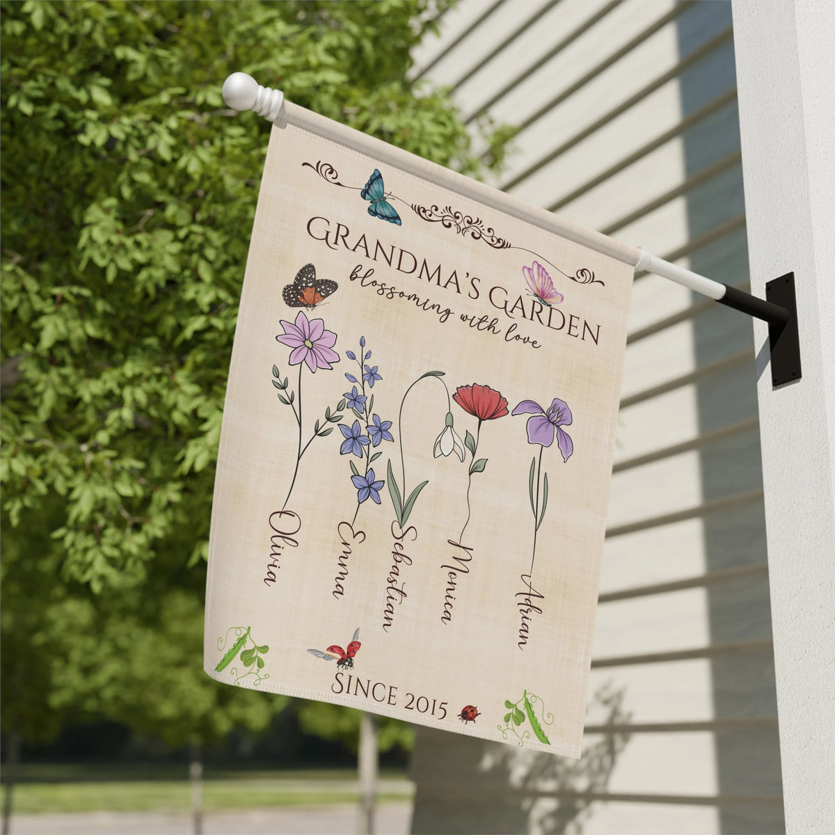 Personalized Grandma's Garden Flag Custom Floral Name Mother's Day Gift Nana's Decor