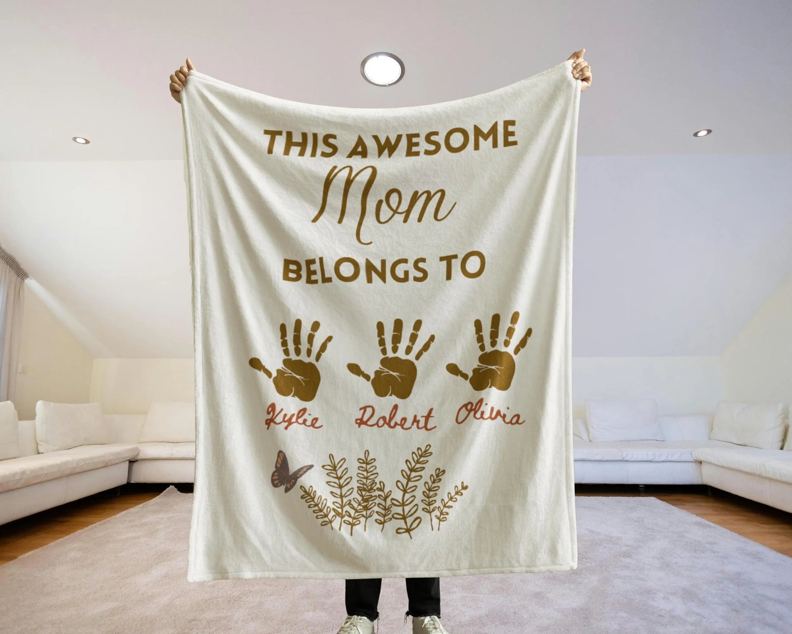 Personalized Mom Blanket with Kids Names, Custom Mother's Day Gift, This Awesome Mom Belongs To, Gift for Mom from Kids, Custom Flower Throw