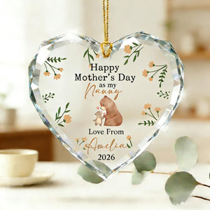 Personalized Nanny Mother's Day Crystal Ornament, Watercolor Bear, Best Gift For Mom