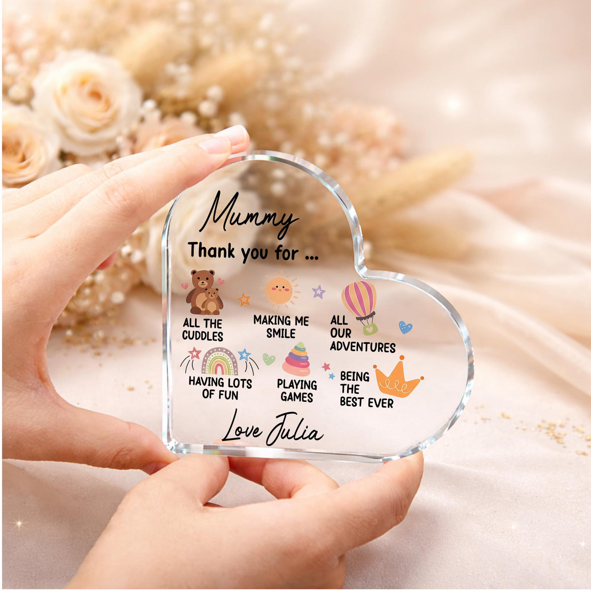 Personalized Mummy Heart Acrylic Plaque, Mother s Day Gift from Kids, Custom Mom Name & Child Name, Thank You Gift, Cute Keepsake Decor
