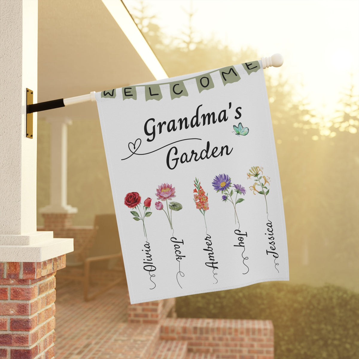 Personalized Welcome To Grandma's Garden Flag BirthDay Gift For Grandmother Custom Grandkids Name Mimi Granny Birthday Garden Sign banner