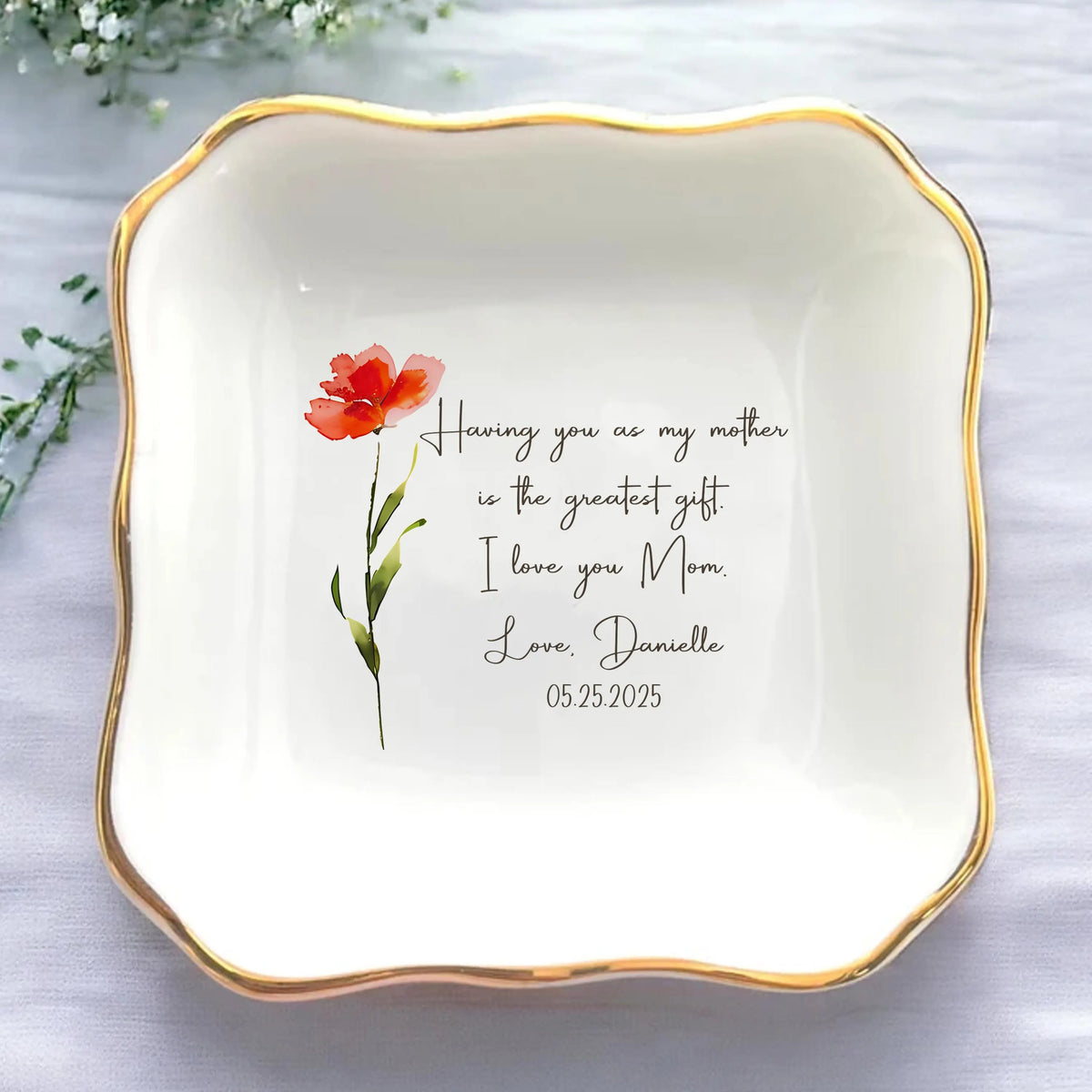 Personalized Flower Ring Dish For Mommy Custom Jewelry Holder Birthday Trinket Tray Mothers Day Gift For Mom For Grandma For Nana