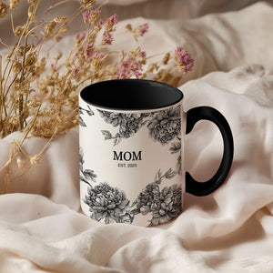 Personalized New Mom Mug For Mom, Custom Mother's Day Gift, Coquette Blue Toile Mug Gift For New Mom, Mother In Law Gift, Baby Shower Gift