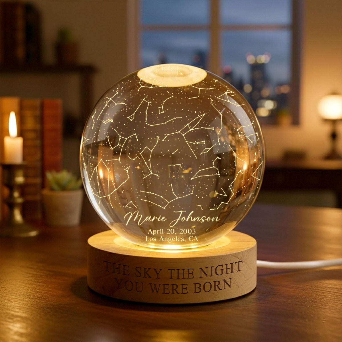 The Stars On The Night You Were Born Star Map By Date Crystall Ball Night Light Personalized Birthday Gift, Mother's Day Gifts
