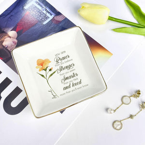 Personalized Trinket Dish Custom Watercolor Flower Ring Dish Birthday Jewelry Dish Mothers Day Gift For Mom For Grandma For Nana
