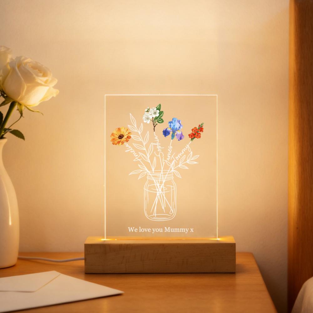 Personalized Grandma's Garden Night Light, Family Bouquet Gift Mother's Day Gift