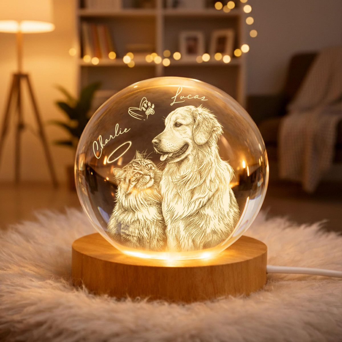 Personalized Dog Mom/Cat Mom Crystall Ball LED Light Lamp, Pet Portrait Gift For Cat Dog Lovers, Pet Mum Remembrance Gifts