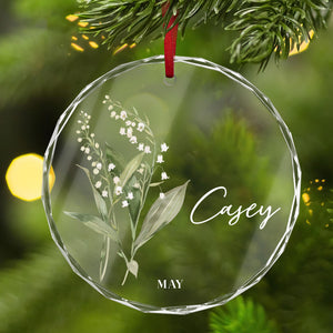 Personalized Birth Month Flower Glass Ornament: Custom Holiday Keepsake with Name