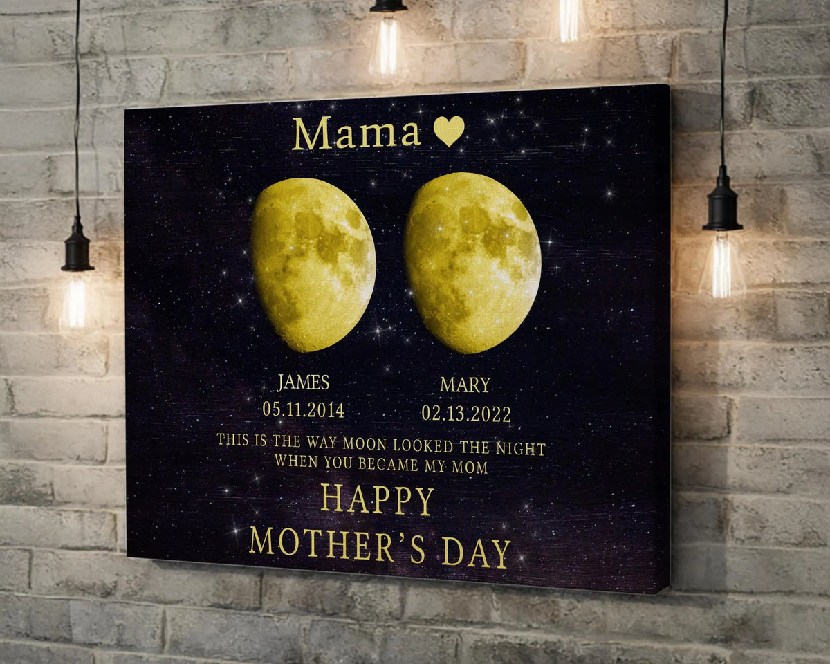Personalized Moon Phase Canvas for Mom Custom Night Sky with Kids Names & Dates, Unique Gift for Mother's Day, Mom Wall Art Keepsake