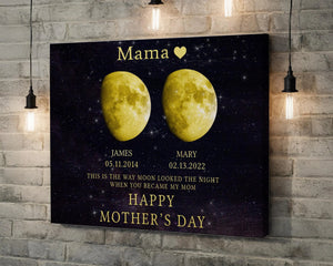 Personalized Moon Phase Canvas for Mom Custom Night Sky with Kids Names & Dates, Unique Gift for Mother's Day, Mom Wall Art Keepsake