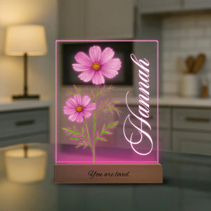 Personalized Flower Garden Acrylic Night Light: Engraved Baby Name Gift, Christmas gift, Gift For Mother