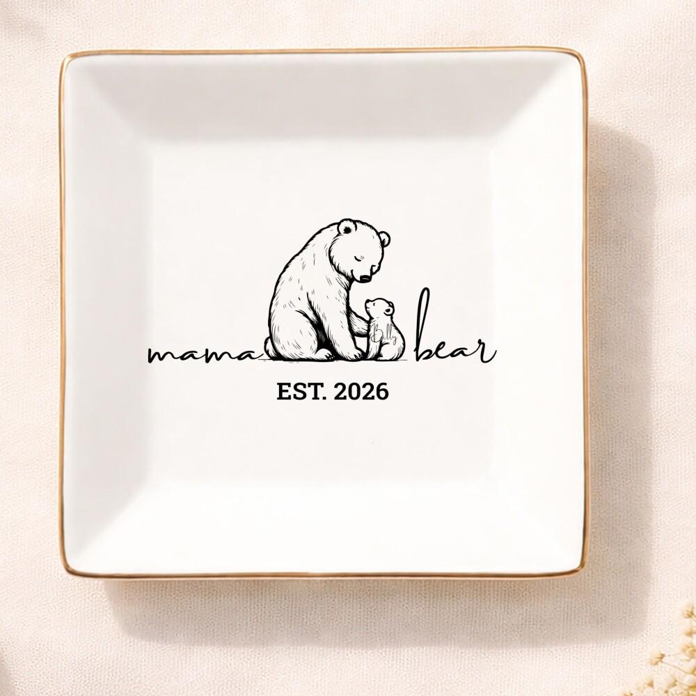 Mama Bear Jewelry Dish, Personalized Jewelry Dish for Mom, Custom Mom Gift, Mother s Day Gift, New Mom Keepsake, Custom Trinket Tray