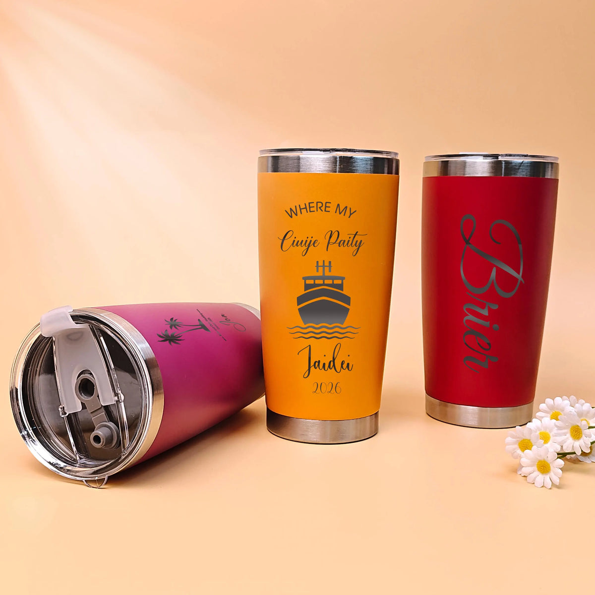 Personalized 20 oz Tumbler,Girls trip Mug,Stainless Steel Name Tumbler with straw,Custom Travel Mug,Laser Engraved Cups,Custom Beach Tumbler
