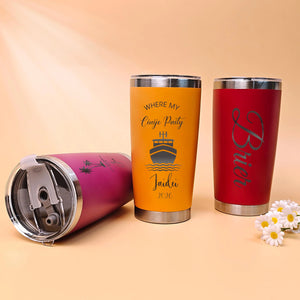 Personalized 20 oz Tumbler,Girls trip Mug,Stainless Steel Name Tumbler with straw,Custom Travel Mug,Laser Engraved Cups,Custom Beach Tumbler