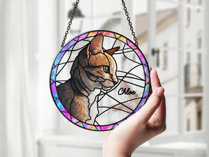 Custom Cat Portrait from Photo Suncatcher, Pet Sun Catcher Memorial, Glass Pet Memorial, Personalized Pet Portrait Housewarming Gift