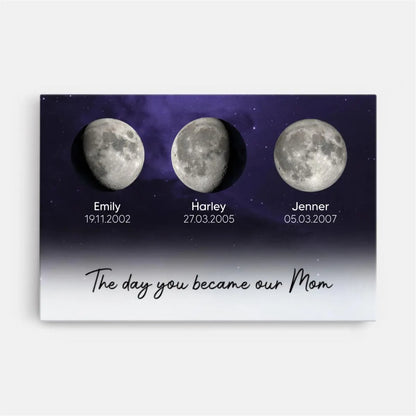 Grandma Moon Phase Canvas, The Day You Became Our Grandma, Personalized Grandkids Birth Moon Gift, Mother s Day Gift for Grandma