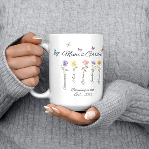 Personalized Mimi's Garden Coffee Mug, Mother's Day Gift For Mimi, Grandkid's Names And Birth Month Flower, Gift From Grandchildren