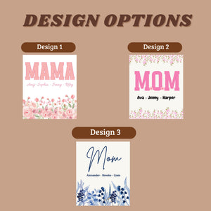Personalized Floral Mom Blanket With Kids Names, Custom Mother's Throw, Gift For Mother