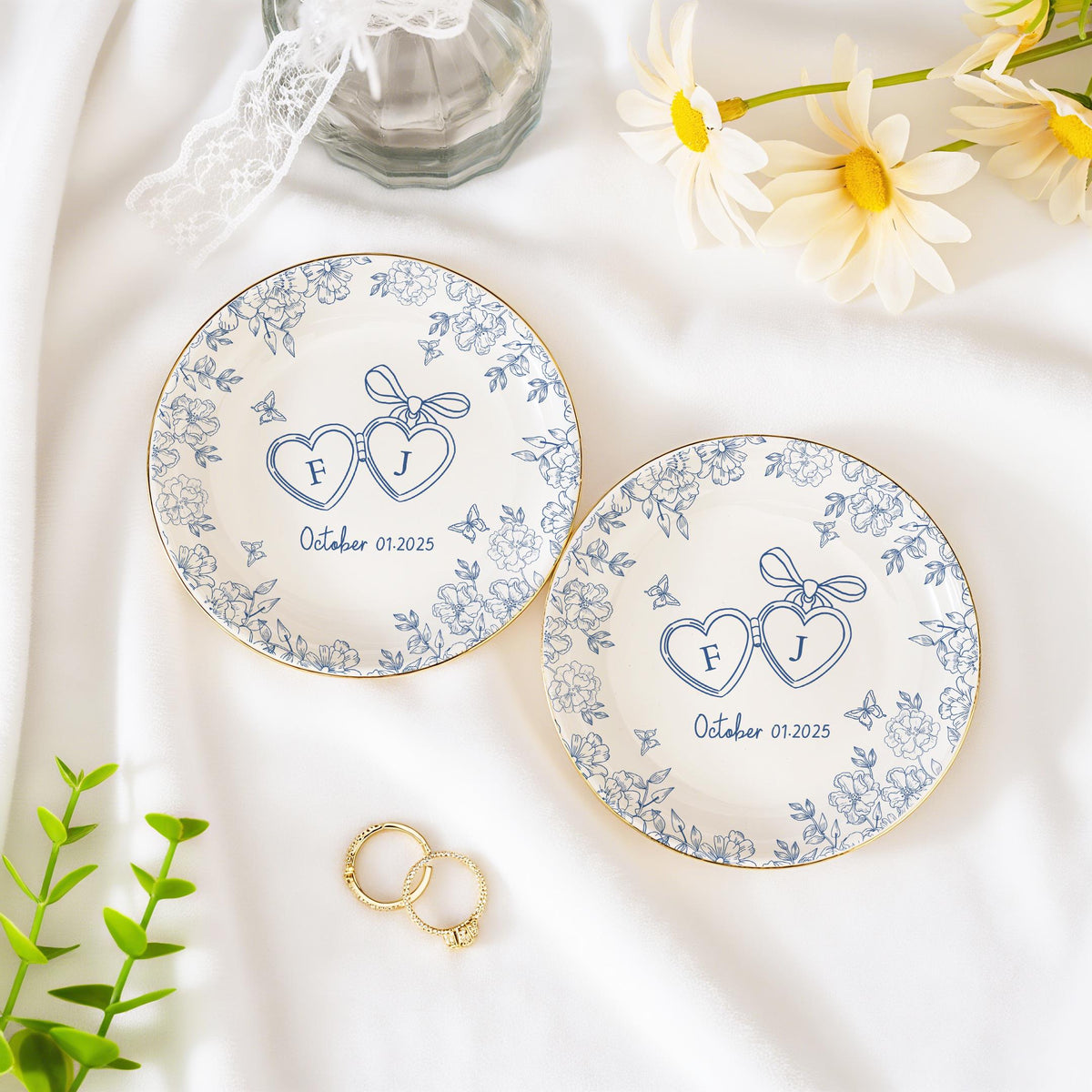 Personalized Locked Ring Dish,Custom Engraved Ceramic Jewelry Holder,Wedding Gift for Couple,Gift for Bride,Engagement or Anniversary Gift