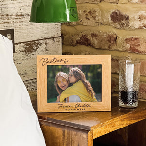 Personalized Best Friends Photo Frame Custom Engraved Wooden Picture Frame with Names & Message, Bestie Gift for Birthday, Friendship Keepsake Decor