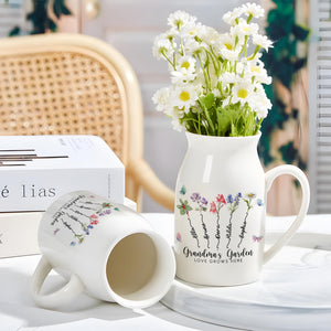Personalized Grandma's Garden Vase & Plant Pot, Custom Birth Flower Vase, Mother's Day Gift, Gift for Grandma, Family Name Flower Pot