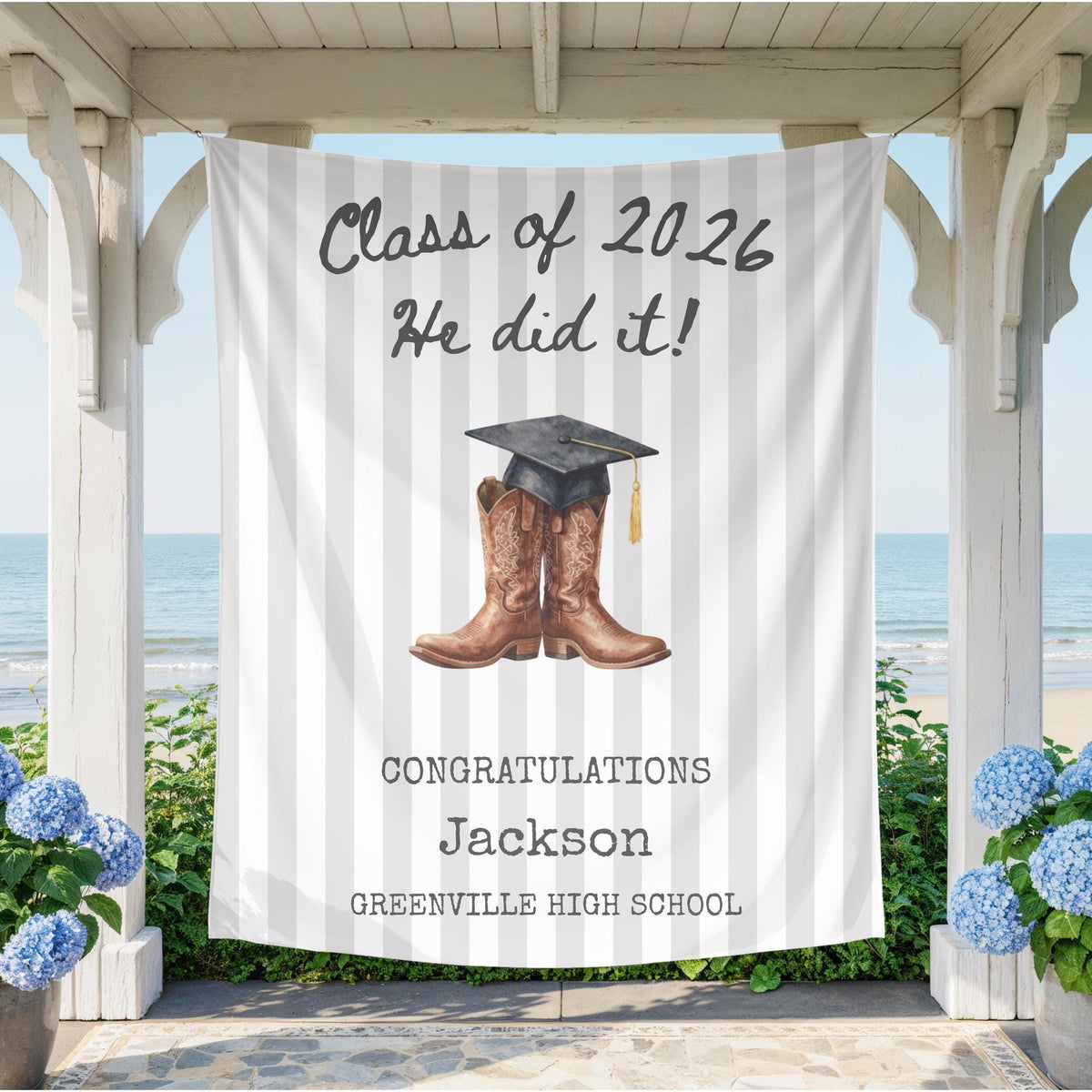 Western Graduation Banner 2026, Cowboy Boots Party Tapestry, Class of 2026 Congrats Grad Sign, Personalized Graduation Party Backdrop