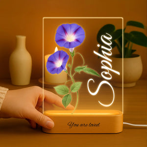 Personalized Flower Garden Acrylic Night Light: Engraved Baby Name Gift, Christmas gift, Gift For Mother