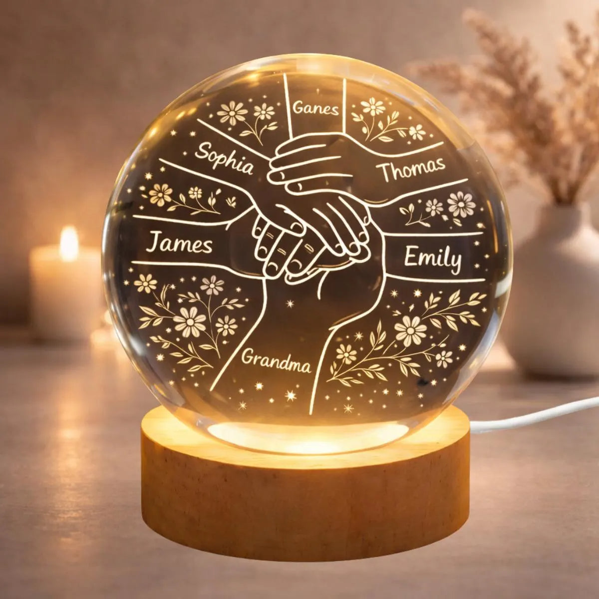 Personalized Crystal Ball Lamp, Custom Grandchildren Names, Grandmother Keepsake Light, Grandma Gift, The Day You Became My Mom Decor Home