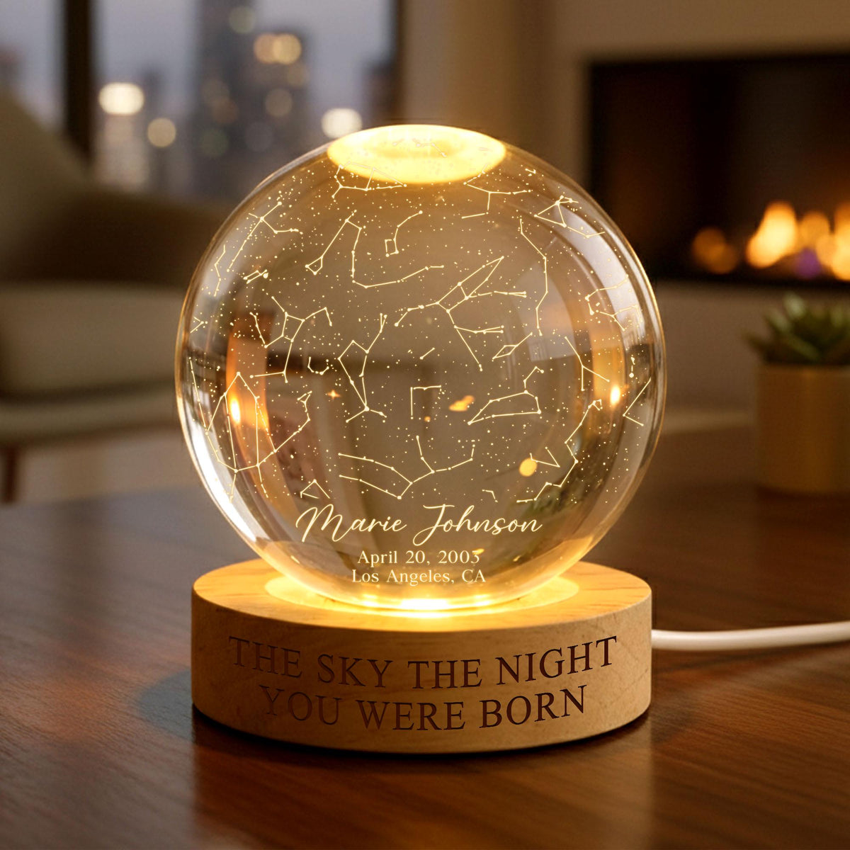 The Stars On The Night You Were Born Star Map By Date Crystall Ball Night Light Personalized Birthday Gift, Mother's Day Gifts