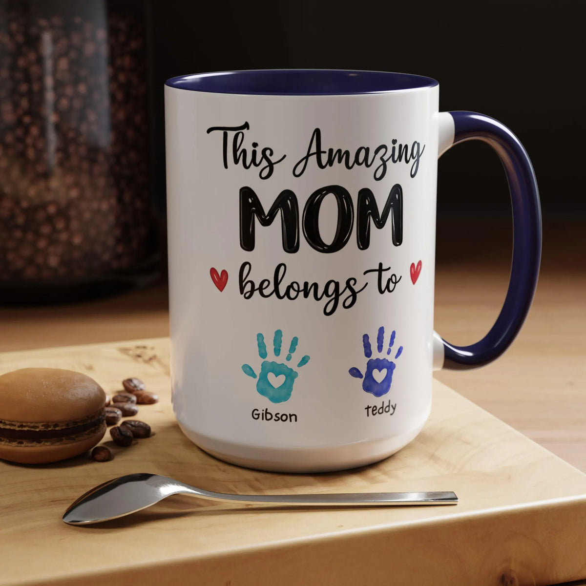 This Amazing Mom Belongs To Mug. Personalized Mom Coffee Mug Kids' Handprints. Custom Mother's Day Gift.