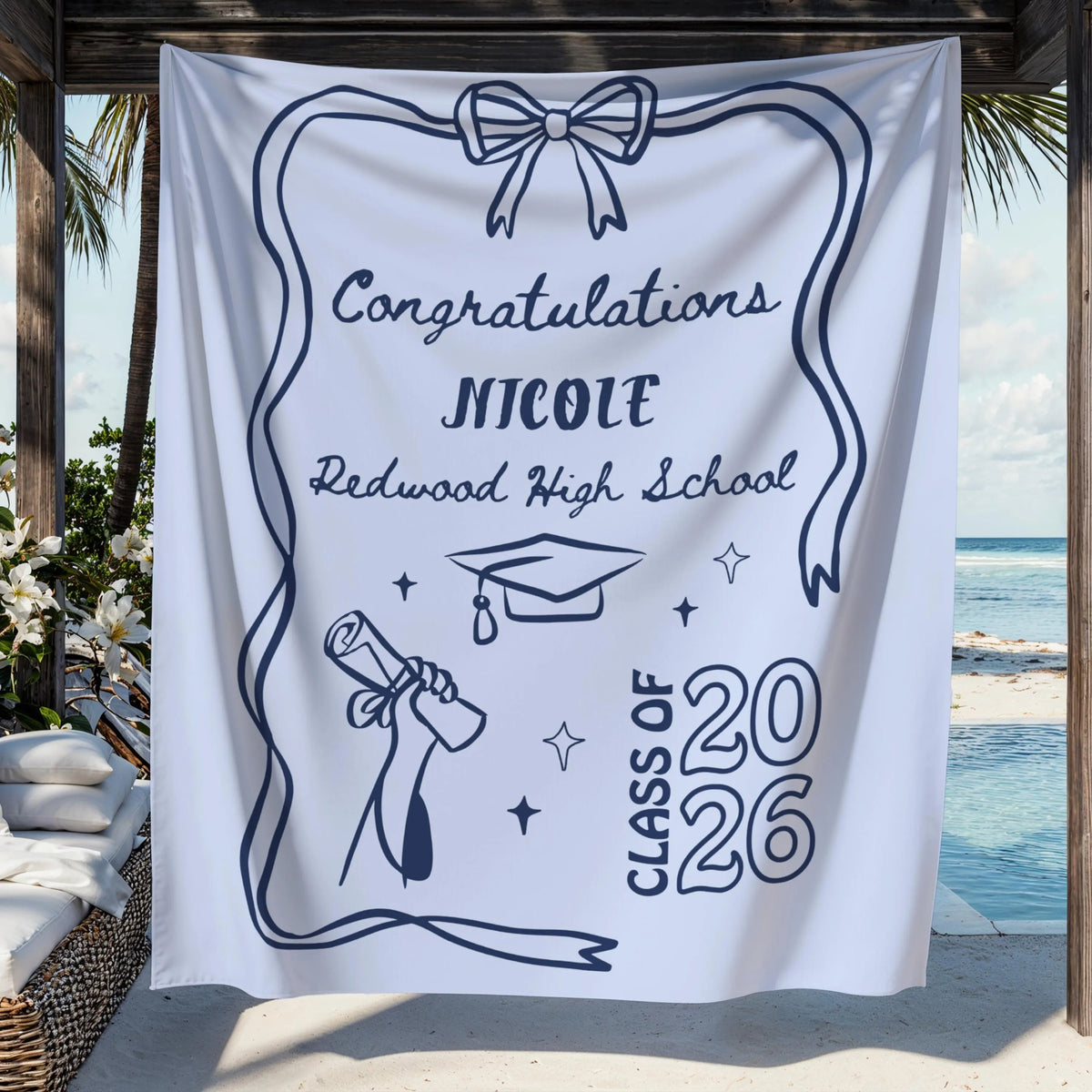 Custom Class of 2026 Graduation Backdrop Banner, Personalized Grad Party Decoration with Name, Photo Booth Background for Graduation Celebration Decor