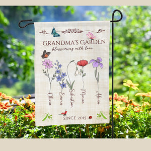 Personalized Grandma's Garden Flag Custom Floral Name Mother's Day Gift Nana's Decor