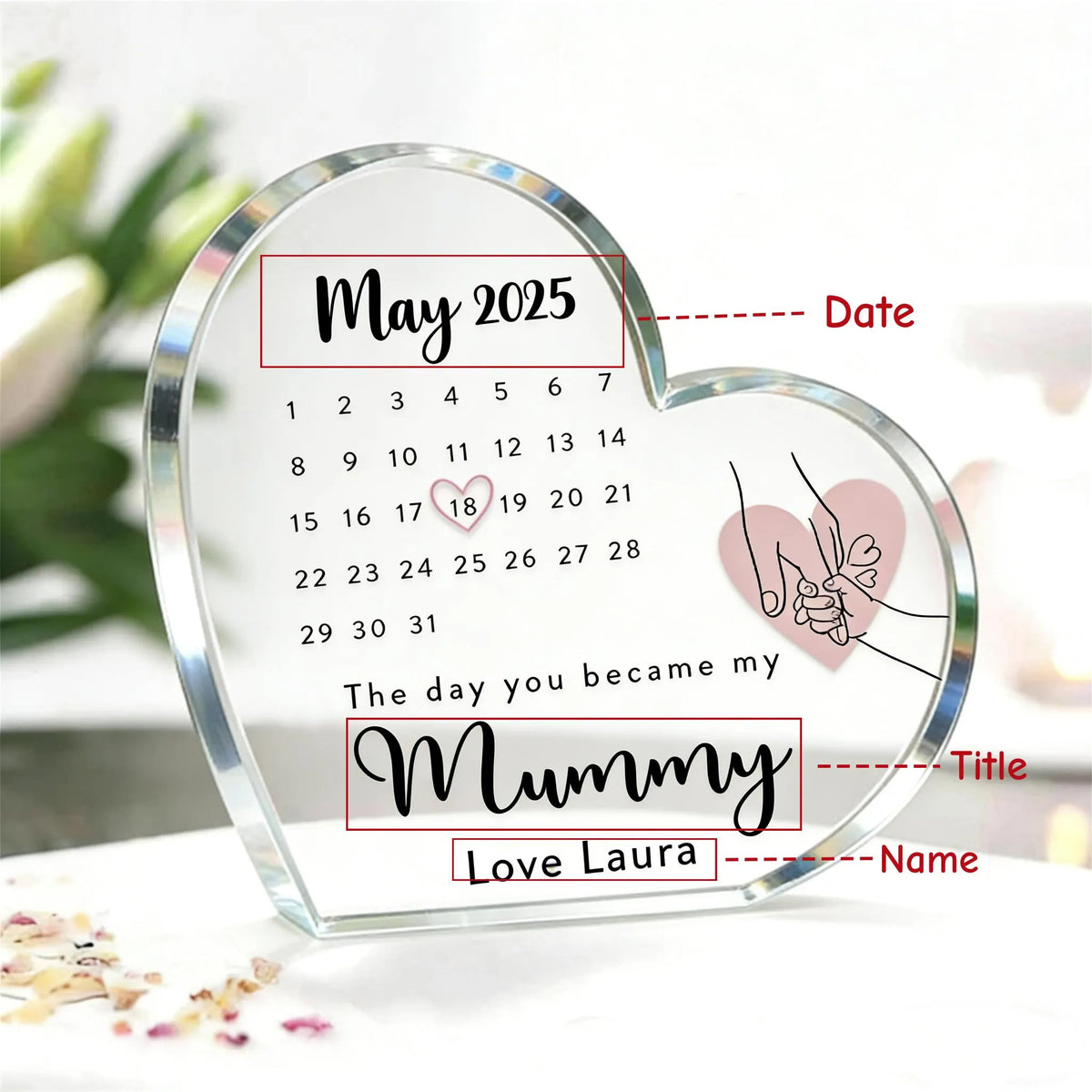 Personalized Mother's Day Gift:The Day You Became My Mummy Heart Plaque Custom Date Keepsake,New Mom Gift,Mother s Day Gift from DaughterSon