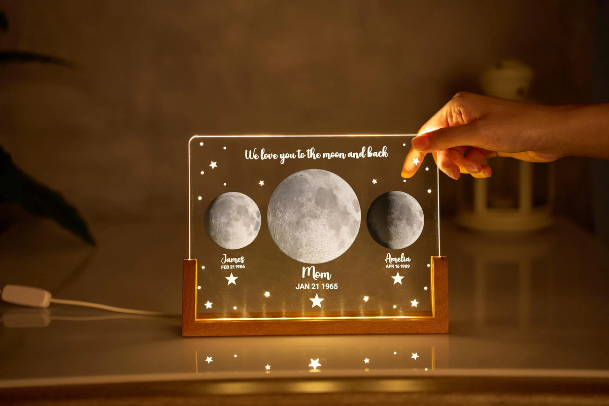Personalized Moon Phase by Date, Custom Moon Phase Night Light, Mother s Day Gift, Gift For Mom, Custom Lunar By Date Gifts, Mama Gift