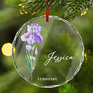 Personalized Birth Month Flower Glass Ornament: Custom Holiday Keepsake with Name