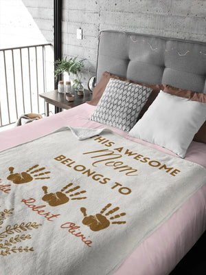 Personalized Mom Blanket with Kids Names, Custom Mother's Day Gift, This Awesome Mom Belongs To, Gift for Mom from Kids, Custom Flower Throw