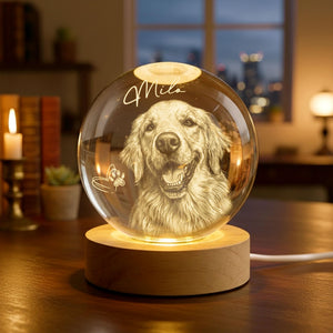 Personalized Dog Mom/Cat Mom Crystall Ball LED Light Lamp, Pet Portrait Gift For Cat Dog Lovers, Pet Mum Remembrance Gifts