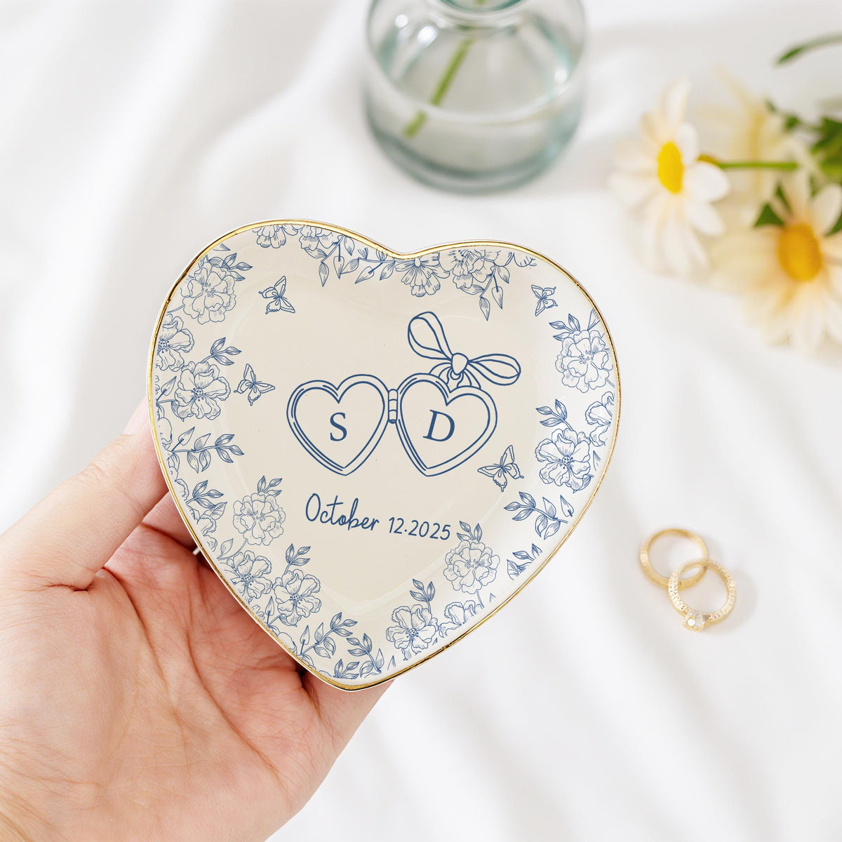 Personalized Locked Ring Dish,Custom Engraved Ceramic Jewelry Holder,Wedding Gift for Couple,Gift for Bride,Engagement or Anniversary Gift