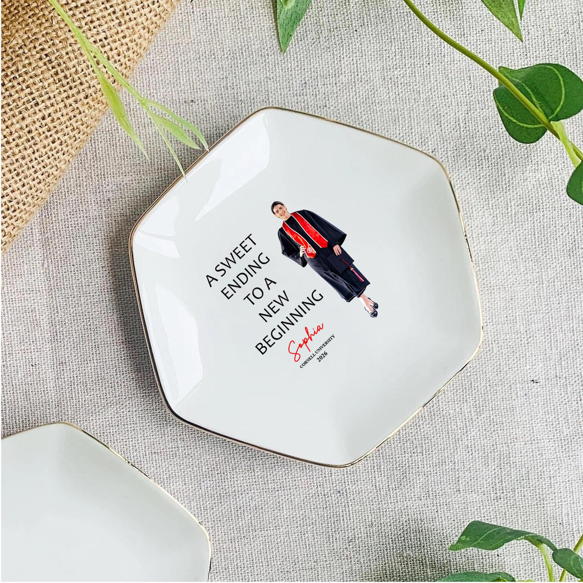 Personalized Graduation Photo Jewelry Dish: Custom Ceramic Trinket Tray Gift for Graduate, College Graduation Keepsake, Class of 2026 Ring
