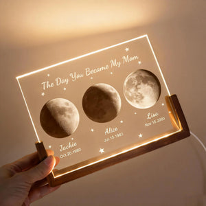 Custom Moon Phase Crystal Night Light,Moon Phase by Date,Gift for Mom from Daughter,Mother's Day Keepsake,The Day You Became My Mom