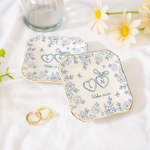 Personalized Locked Ring Dish,Custom Engraved Ceramic Jewelry Holder,Wedding Gift for Couple,Gift for Bride,Engagement or Anniversary Gift